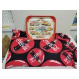 Coca-Cola throw 54x50 & 1999 metal tray 10x13in Coca-Cola throw 54x50 & 1999 metal tray 10x13in