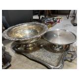 Silver plate serving tray and pedestals Silver plate serving tray and pedestals