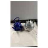 Small kettles jugs with handles x2 blue and tin Small kettles jugs with handles x2 blue and tin