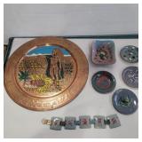 Enamel over copper dishes, plate, and bracelet Enamel over copper dishes, plate, and bracelet