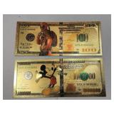 2 foil gold Bank notes Spider-Man and Mickey 2 foil gold Bank notes Spider-Man and Mickey