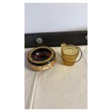 Art glass ash tray floral, amber glass pail Art glass ash tray floral, amber glass pail