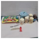 Assorted toys Small enamel pot, baby shakers, Assorted toys Small enamel pot, baby shakers,