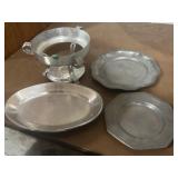 Vintage pewter dishes and pedestal Vintage pewter dishes and pedestal