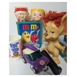 Vintage Toy, bank & Cup Group with m&m metal Vintage Toy, bank & Cup Group with m&m metal