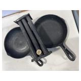 2 cast-iron skillets w/ heat ring & antique 2 cast-iron skillets w/ heat ring & antique
