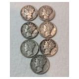 7 Mercury dimes mixed year 7 Mercury dimes mixed year
