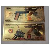 2 foil gold Bank notes gun / soldiers 2 foil gold Bank notes gun / soldiers