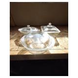 Group of three Pyrex casserole dishes, one Group of three Pyrex casserole dishes, one
