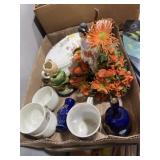 Vintage decor, bell, teacups, faux flowers