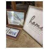 Two framed pictures and one wall hanging home
