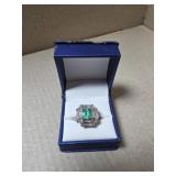18k White Gold Ladies Emerald and Diamond Ring