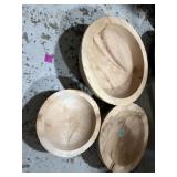 3 unfinished wooden maple bowls 9 to 14 inches