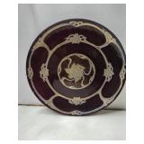 Red hand painted plate marked M.Malone 1973