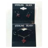 Sterling silver earrings matching necklace red