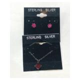 Sterling earrings, necklace red stone marked 925