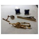 Swank bluestone cufflinks and tie clips