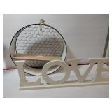Round metal shelf love sign decor