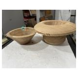 Pair of unfinished handcrafted wooden bowls