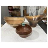 3 hand turned and live-edge burl wood bowls