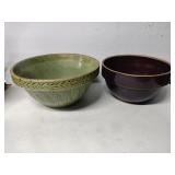 2 pottery stoneware dough bowls
