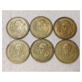 6 1988  $1000 Mexican peso coins