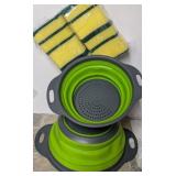 2 Folding Strainers & 12 Scrubbing Sponges