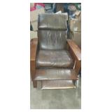 Wooden armed leather recliner chair