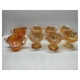 Carnival glass dessert bowls and sugar / creamer