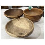 3 hand turned wooden bowls 5 - 6 inches