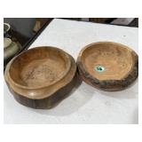 Pair of hand turned wooden bowls 6-8-in