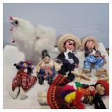 Folk art puppets, dolls and Llama