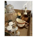 Shakers, animal figures, canning jar, and more