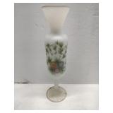 Frosted glass hand-painted stemmed vase 11 in