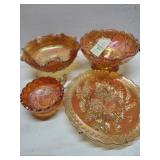Carnival glass dishes and plate