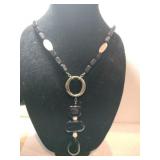 Black and white chunky beaded necklace marked