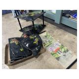 Oriental tiered table parts & a silk scroll art