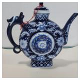 Blue and white porcelain teapot 8.5in tall