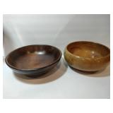 2 round wooden bowls