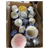 Vintage blue spongeware and other ceramic items