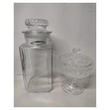 Glass container and pedestal glass candy dish