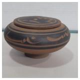 Edward barker pottery signed pot with lid 3in