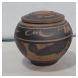 Edward barker pottery signed pot with lid 4in
