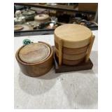 Two sets of handmade wooden coasters