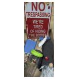 Metal NO Trespassing Sign, New Alcohol Flask &