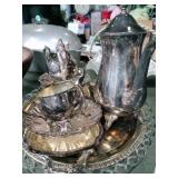 Silvertone trays and teapot
