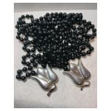 Vintage black beaded  necklace Marked Sterling