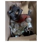 Assorted parts and pieces, glass jars