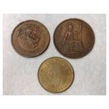 Illinois bronze State coin, UK large penny,