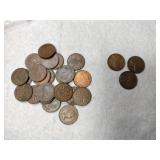 Canadian pennies and 3 wheat pennies